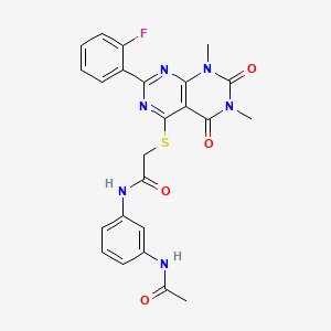 molecular formula C24H21FN6O4S B2787524 N-(3-acetamidophenyl)-2-((2-(2-fluorophenyl)-6,8-dimethyl-5,7-dioxo-5,6,7,8-tetrahydropyrimido[4,5-d]pyrimidin-4-yl)thio)acetamide CAS No. 921068-19-1