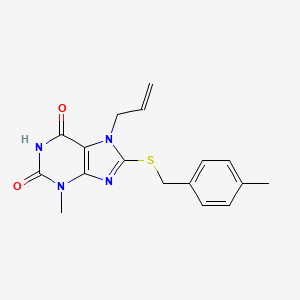 molecular formula C17H18N4O2S B2787549 7-allyl-3-methyl-8-((4-methylbenzyl)thio)-1H-purine-2,6(3H,7H)-dione CAS No. 378204-13-8