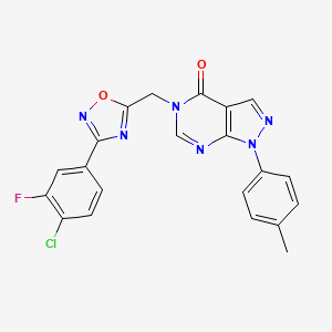 molecular formula C21H14ClFN6O2 B2787554 5-((3-(4-chloro-3-fluorophenyl)-1,2,4-oxadiazol-5-yl)methyl)-1-(p-tolyl)-1H-pyrazolo[3,4-d]pyrimidin-4(5H)-one CAS No. 1215680-29-7