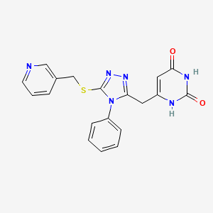 molecular formula C19H16N6O2S B2787563 6-((4-phenyl-5-((pyridin-3-ylmethyl)thio)-4H-1,2,4-triazol-3-yl)methyl)pyrimidine-2,4(1H,3H)-dione CAS No. 852047-21-3