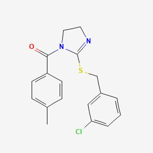 molecular formula C18H17ClN2OS B2787570 (2-((3-chlorobenzyl)thio)-4,5-dihydro-1H-imidazol-1-yl)(p-tolyl)methanone CAS No. 851808-04-3