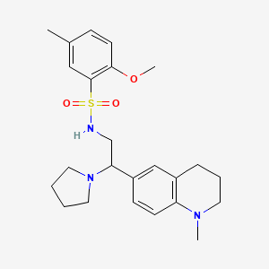 molecular formula C24H33N3O3S B2787603 2-methoxy-5-methyl-N-(2-(1-methyl-1,2,3,4-tetrahydroquinolin-6-yl)-2-(pyrrolidin-1-yl)ethyl)benzenesulfonamide CAS No. 946241-08-3