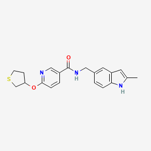 molecular formula C20H21N3O2S B2787622 N-((2-methyl-1H-indol-5-yl)methyl)-6-((tetrahydrothiophen-3-yl)oxy)nicotinamide CAS No. 2034388-51-5