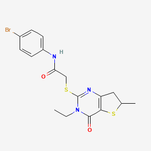 molecular formula C17H18BrN3O2S2 B2787628 N-(4-bromophenyl)-2-[(3-ethyl-6-methyl-4-oxo-6,7-dihydrothieno[3,2-d]pyrimidin-2-yl)sulfanyl]acetamide CAS No. 851409-35-3