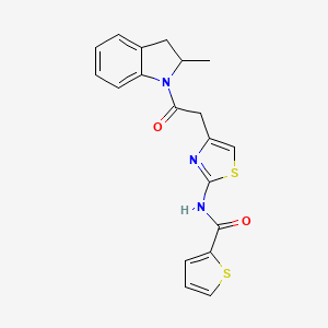 molecular formula C19H17N3O2S2 B2787637 N-(4-(2-(2-methylindolin-1-yl)-2-oxoethyl)thiazol-2-yl)thiophene-2-carboxamide CAS No. 921568-41-4