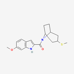 molecular formula C18H22N2O2S B2787661 (6-methoxy-1H-indol-2-yl)((1R,5S)-3-(methylthio)-8-azabicyclo[3.2.1]octan-8-yl)methanone CAS No. 1705096-59-8