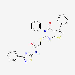 molecular formula C28H19N5O2S3 B2787665 2-(4-oxo-3,5-diphenylthieno[2,3-d]pyrimidin-2-yl)sulfanyl-N-(3-phenyl-1,2,4-thiadiazol-5-yl)acetamide CAS No. 670273-83-3