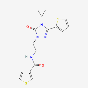 molecular formula C16H16N4O2S2 B2787688 N-(2-(4-cyclopropyl-5-oxo-3-(thiophen-2-yl)-4,5-dihydro-1H-1,2,4-triazol-1-yl)ethyl)thiophene-3-carboxamide CAS No. 1448067-15-9