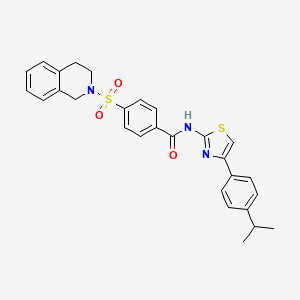 molecular formula C28H27N3O3S2 B2787705 4-(3,4-dihydro-1H-isoquinolin-2-ylsulfonyl)-N-[4-(4-propan-2-ylphenyl)-1,3-thiazol-2-yl]benzamide CAS No. 684231-83-2