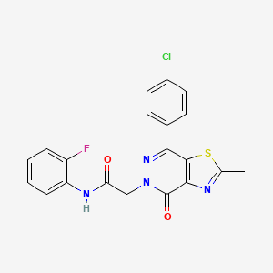 molecular formula C20H14ClFN4O2S B2787706 2-(7-(4-chlorophenyl)-2-methyl-4-oxothiazolo[4,5-d]pyridazin-5(4H)-yl)-N-(2-fluorophenyl)acetamide CAS No. 941897-57-0