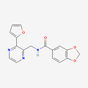 molecular formula C17H13N3O4 B2787713 N-((3-(furan-2-yl)pyrazin-2-yl)methyl)benzo[d][1,3]dioxole-5-carboxamide CAS No. 2034369-87-2