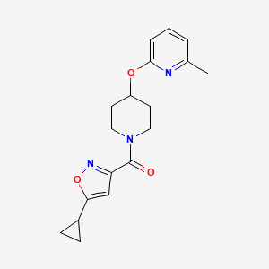 molecular formula C18H21N3O3 B2787734 (5-Cyclopropylisoxazol-3-yl)(4-((6-methylpyridin-2-yl)oxy)piperidin-1-yl)methanone CAS No. 1797537-35-9