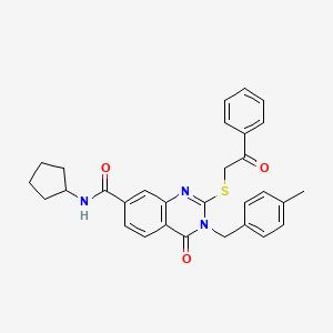 molecular formula C30H29N3O3S B2787738 N-cyclopentyl-3-(4-methylbenzyl)-4-oxo-2-((2-oxo-2-phenylethyl)thio)-3,4-dihydroquinazoline-7-carboxamide CAS No. 1113138-63-8
