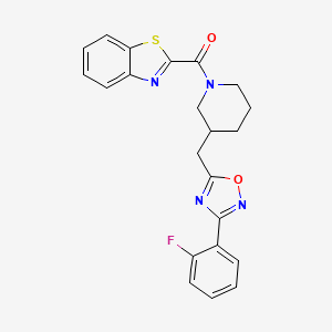 molecular formula C22H19FN4O2S B2787739 Benzo[d]thiazol-2-yl(3-((3-(2-fluorophenyl)-1,2,4-oxadiazol-5-yl)methyl)piperidin-1-yl)methanone CAS No. 1705071-65-3