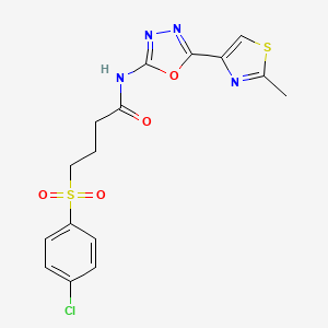 molecular formula C16H15ClN4O4S2 B2787771 4-((4-chlorophenyl)sulfonyl)-N-(5-(2-methylthiazol-4-yl)-1,3,4-oxadiazol-2-yl)butanamide CAS No. 1251550-63-6