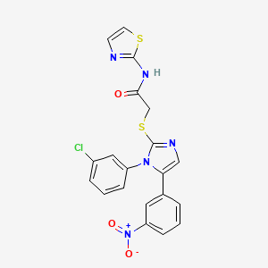 molecular formula C20H14ClN5O3S2 B2787857 2-((1-(3-chlorophenyl)-5-(3-nitrophenyl)-1H-imidazol-2-yl)thio)-N-(thiazol-2-yl)acetamide CAS No. 1234920-11-6