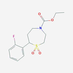 molecular formula C14H18FNO4S B2787868 Ethyl 7-(2-fluorophenyl)-1,4-thiazepane-4-carboxylate 1,1-dioxide CAS No. 2189434-91-9