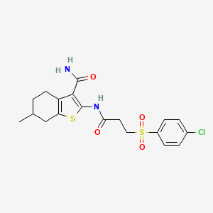 molecular formula C19H21ClN2O4S2 B2787872 2-(3-((4-Chlorophenyl)sulfonyl)propanamido)-6-methyl-4,5,6,7-tetrahydrobenzo[b]thiophene-3-carboxamide CAS No. 850023-30-2