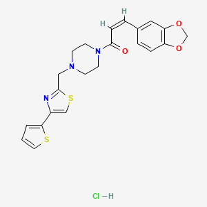 (Z)-3-(benzo[d][1,3]dioxol-5-yl)-1-(4-((4-(thiophen-2-yl)thiazol-2-yl)methyl)piperazin-1-yl)prop-2-en-1-one hydrochloride