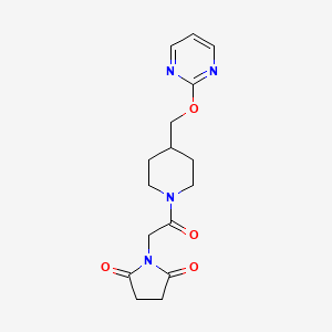 molecular formula C16H20N4O4 B2787891 1-[2-Oxo-2-[4-(pyrimidin-2-yloxymethyl)piperidin-1-yl]ethyl]pyrrolidine-2,5-dione CAS No. 2379976-94-8