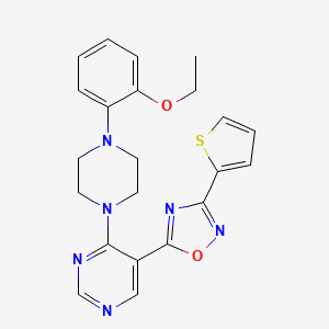 molecular formula C22H22N6O2S B2787905 5-(4-(4-(2-Ethoxyphenyl)piperazin-1-yl)pyrimidin-5-yl)-3-(thiophen-2-yl)-1,2,4-oxadiazole CAS No. 2034243-91-7