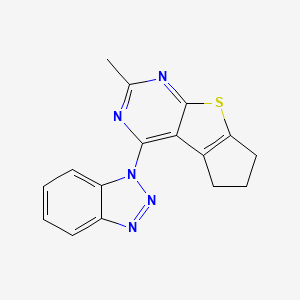 molecular formula C16H13N5S B2787926 12-(1H-1,2,3-benzotriazol-1-yl)-10-methyl-7-thia-9,11-diazatricyclo[6.4.0.0^{2,6}]dodeca-1(8),2(6),9,11-tetraene CAS No. 307341-02-2