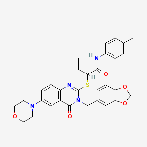 molecular formula C32H34N4O5S B2787927 2-[3-(1,3-benzodioxol-5-ylmethyl)-6-morpholin-4-yl-4-oxoquinazolin-2-yl]sulfanyl-N-(4-ethylphenyl)butanamide CAS No. 689757-51-5