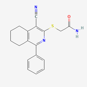 molecular formula C18H17N3OS B2787947 2-[(4-Cyano-1-phenyl-5,6,7,8-tetrahydroisoquinolin-3-yl)sulfanyl]acetamide CAS No. 315246-76-5