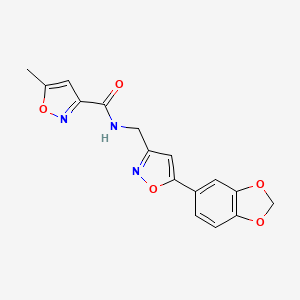 molecular formula C16H13N3O5 B2787962 N-((5-(benzo[d][1,3]dioxol-5-yl)isoxazol-3-yl)methyl)-5-methylisoxazole-3-carboxamide CAS No. 1208816-96-9