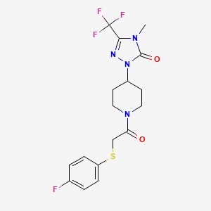 molecular formula C17H18F4N4O2S B2787963 1-(1-(2-((4-fluorophenyl)thio)acetyl)piperidin-4-yl)-4-methyl-3-(trifluoromethyl)-1H-1,2,4-triazol-5(4H)-one CAS No. 2034328-90-8