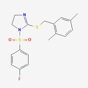 molecular formula C18H19FN2O2S2 B2788012 2-[(2,5-Dimethylphenyl)methylsulfanyl]-1-(4-fluorophenyl)sulfonyl-4,5-dihydroimidazole CAS No. 868217-94-1
