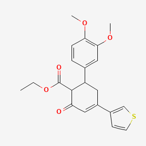 molecular formula C21H22O5S B2788043 Ethyl 6-(3,4-dimethoxyphenyl)-2-oxo-4-(thiophen-3-yl)cyclohex-3-ene-1-carboxylate CAS No. 1795189-93-3