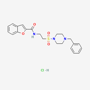 molecular formula C22H26ClN3O4S B2788047 N-(2-((4-benzylpiperazin-1-yl)sulfonyl)ethyl)benzofuran-2-carboxamide hydrochloride CAS No. 1189997-31-6