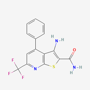 molecular formula C15H10F3N3OS B2788105 3-Amino-4-phenyl-6-(trifluoromethyl)thieno[2,3-b]pyridine-2-carboxamide CAS No. 832737-67-4