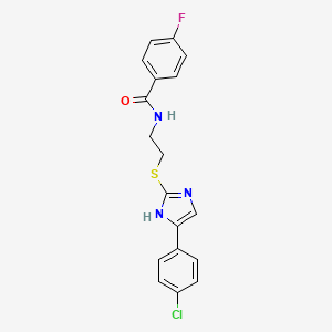 molecular formula C18H15ClFN3OS B2788119 N-(2-((5-(4-chlorophenyl)-1H-imidazol-2-yl)thio)ethyl)-4-fluorobenzamide CAS No. 897457-03-3