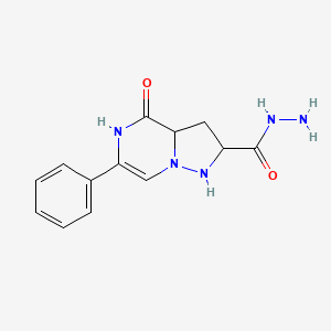 molecular formula C13H11N5O2 B2788121 4-oxo-6-phenyl-2,3,3a,5-tetrahydro-1H-pyrazolo[1,5-a]pyrazine-2-carbohydrazide CAS No. 1986367-72-9