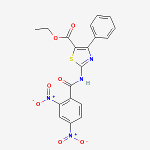 molecular formula C19H14N4O7S B2788136 Ethyl 2-[(2,4-dinitrobenzoyl)amino]-4-phenyl-1,3-thiazole-5-carboxylate CAS No. 313240-45-8