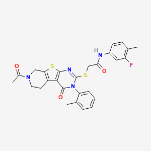 2-((7-acetyl-4-oxo-3-(o-tolyl)-3,4,5,6,7,8-hexahydropyrido[4',3':4,5]thieno[2,3-d]pyrimidin-2-yl)thio)-N-(3-fluoro-4-methylphenyl)acetamide