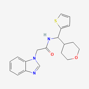 molecular formula C19H21N3O2S B2788138 2-(1H-benzo[d]imidazol-1-yl)-N-((tetrahydro-2H-pyran-4-yl)(thiophen-2-yl)methyl)acetamide CAS No. 2309589-66-8