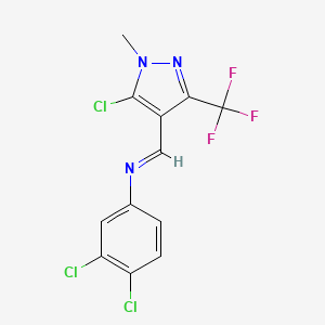 molecular formula C12H7Cl3F3N3 B2788160 N-{(E)-[5-chloro-1-methyl-3-(trifluoromethyl)-1H-pyrazol-4-yl]methylidene}-N-(3,4-dichlorophenyl)amine CAS No. 956205-85-9