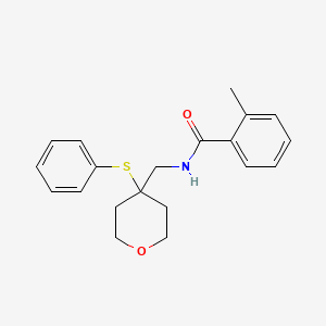 molecular formula C20H23NO2S B2788174 2-methyl-N-((4-(phenylthio)tetrahydro-2H-pyran-4-yl)methyl)benzamide CAS No. 1796969-94-2