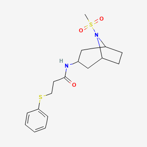 molecular formula C17H24N2O3S2 B2788190 N-(8-(methylsulfonyl)-8-azabicyclo[3.2.1]octan-3-yl)-3-(phenylthio)propanamide CAS No. 2034525-13-6