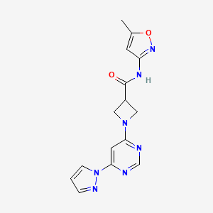 molecular formula C15H15N7O2 B2788194 1-(6-(1H-pyrazol-1-yl)pyrimidin-4-yl)-N-(5-methylisoxazol-3-yl)azetidine-3-carboxamide CAS No. 2034480-24-3