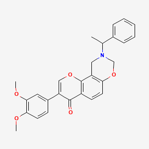 molecular formula C27H25NO5 B2788200 3-(3,4-dimethoxyphenyl)-9-(1-phenylethyl)-9,10-dihydrochromeno[8,7-e][1,3]oxazin-4(8H)-one CAS No. 951967-73-0