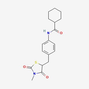 molecular formula C18H22N2O3S B2788212 N-{4-[(3-methyl-2,4-dioxo-1,3-thiazolan-5-yl)methyl]phenyl}cyclohexanecarboxamide CAS No. 861206-79-3