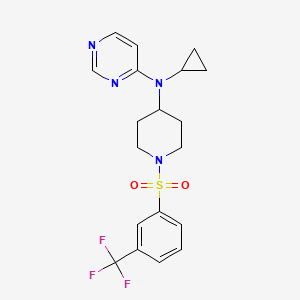 molecular formula C19H21F3N4O2S B2788224 N-Cyclopropyl-N-[1-[3-(trifluoromethyl)phenyl]sulfonylpiperidin-4-yl]pyrimidin-4-amine CAS No. 2380168-40-9