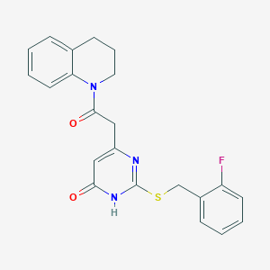 molecular formula C22H20FN3O2S B2788238 6-(2-(3,4-dihydroquinolin-1(2H)-yl)-2-oxoethyl)-2-((2-fluorobenzyl)thio)pyrimidin-4(3H)-one CAS No. 1105214-00-3