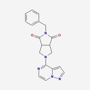 molecular formula C19H17N5O2 B2788241 5-Benzyl-2-pyrazolo[1,5-a]pyrazin-4-yl-1,3,3a,6a-tetrahydropyrrolo[3,4-c]pyrrole-4,6-dione CAS No. 2415512-72-8