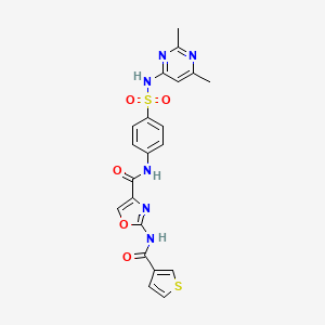 molecular formula C21H18N6O5S2 B2788264 N-(4-(N-(2,6-dimethylpyrimidin-4-yl)sulfamoyl)phenyl)-2-(thiophene-3-carboxamido)oxazole-4-carboxamide CAS No. 1421442-81-0