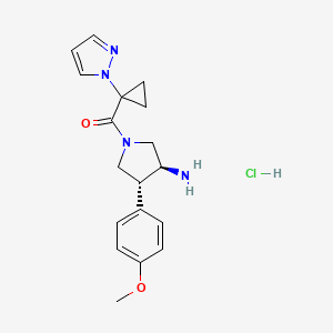 molecular formula C18H23ClN4O2 B2788270 [(3S,4R)-3-Amino-4-(4-methoxyphenyl)pyrrolidin-1-yl]-(1-pyrazol-1-ylcyclopropyl)methanone;hydrochloride CAS No. 2460740-21-8